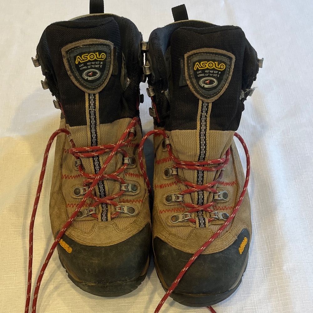 Asolo Fugitive GTX Men’s Hiking Boots Tan Black Red US 11.5 UK 11 EUR 46